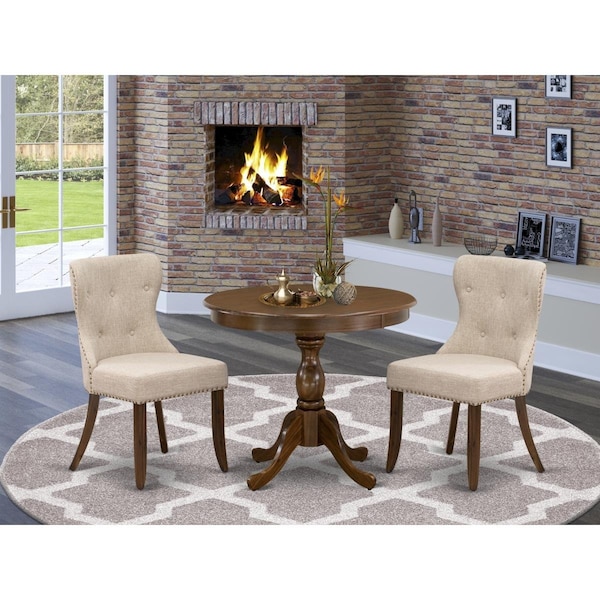 East West Furniture 3 Piece Antique Dining Room Table Set - Acacia Walnut AMSI3-AWA-04 - main
